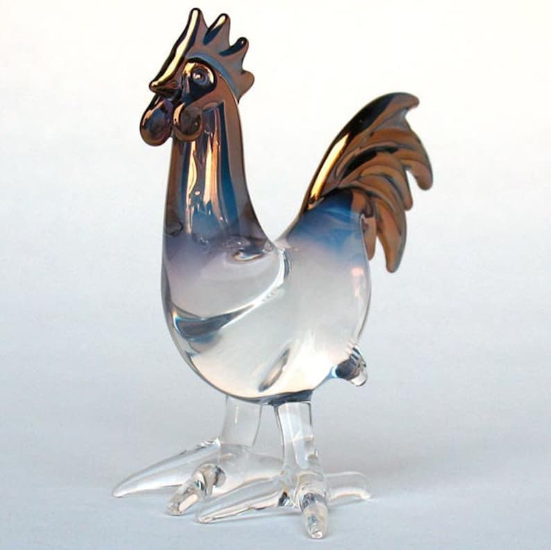 Rooster Chicken Figurine Hand Blown Glass Gold Crystal Etsy
