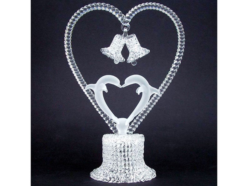 Dolphins Kissing Glass Wedding Cake Top Topper Crystal image 1