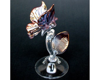 Butterfly Figurine Purple Pink and Gold Blown Glass