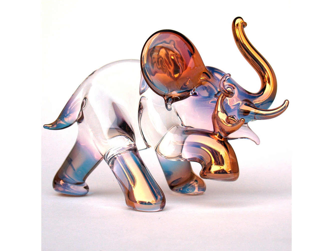 New 10" Hand Blown Art Glass Elephant Figurine Sculpture Statue Multicolor 