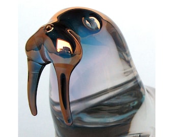 Walrus Figurine Hand Blown Glass Gold Crystal Sculpture