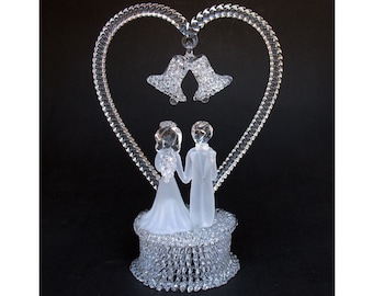 Bride and Groom Wedding Cake Topper, Hand Blown Glass, Crystal, Figurine, Sculpture
