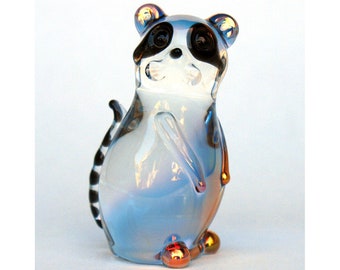 Raccoon Figurine Collectible Sculpture Hand Blown Glass