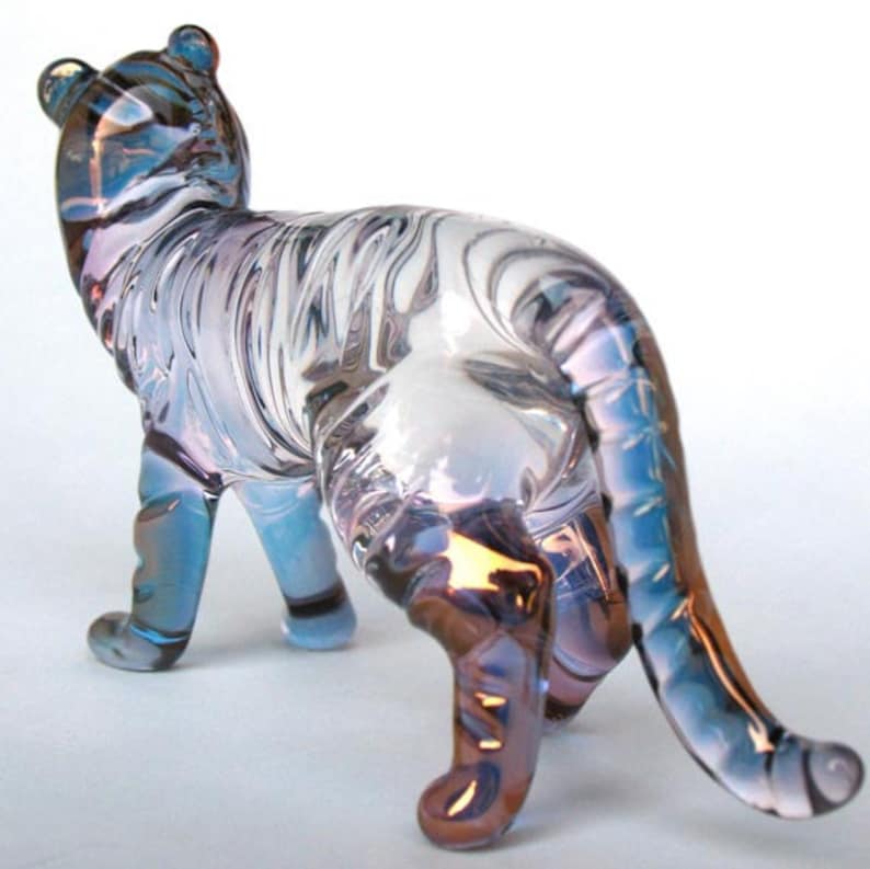 Tiger Figurine Hand Blown Glass Gold Crystal Sculpture Etsy