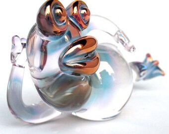 Frog Figurine Collectible Sculpture of Blown Glass Gold