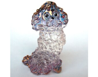 Poodle Pink Figurine Sculpture Blown Glass Gold Crystal