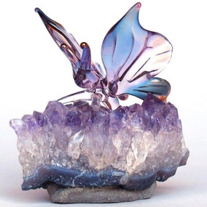 Butterfly Figurine Sculpture Blown Glass Amethyst Crystal image 2