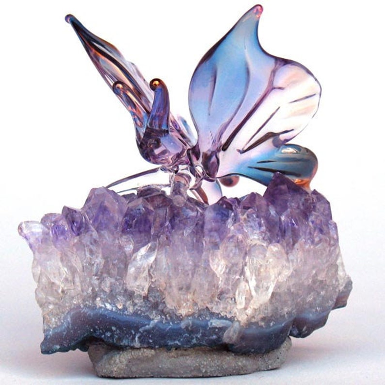 Butterfly Figurine Sculpture Blown Glass Amethyst Crystal image 2