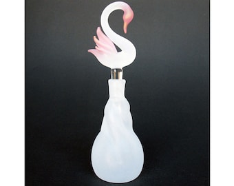 Swan Perfume Bottle of Hand Blown Glass Gold Crystal