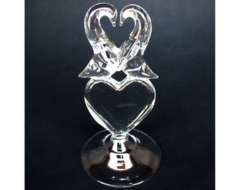 Penguin Wedding Cake Topper, Heart, Hand Blown Glass, Crystal