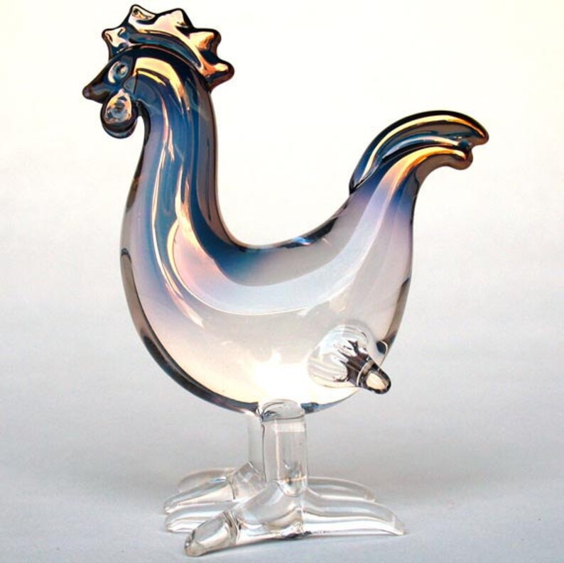 Hen Chicken Figurine Hand Blown Glass Gold Crystal Etsy