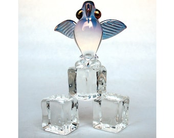 Puffin on Ice Figurine of Hand Blown Glass 24K Gold