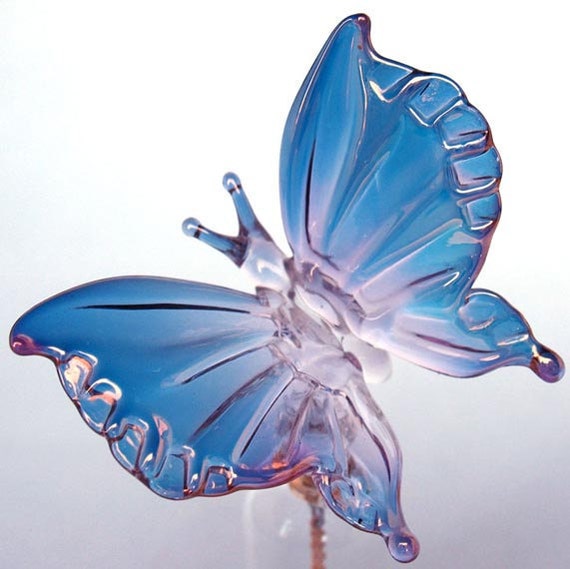 Butterfly Glass White & Gold Mouth Blown