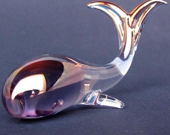 Whale Figurine Hand Blown Glass Gold Crystal Sculpture