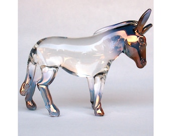 Donkey Burro Figurine of Hand Blown Glass and 24K Gold