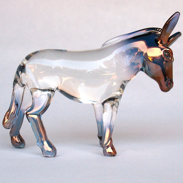 Donkey Burro Figurine of Hand Blown Glass and 24K Gold