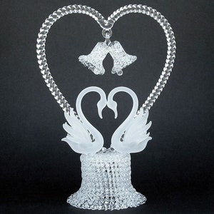 Swans Heart Hand Blown Glass Wedding Cake Top Topper