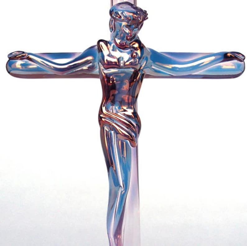 Crucifix Jesus Cross Figurine Blown Glass Crystal Gold Etsy