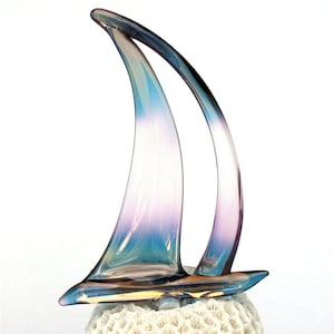 Sailboat Figurine Sculpture Hand Blown Glass Gold Coral