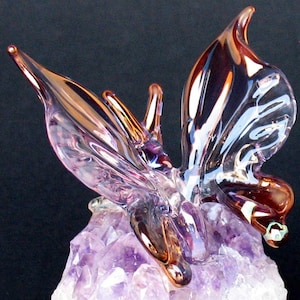 Butterfly Figurine Sculpture Blown Glass Amethyst Crystal image 1