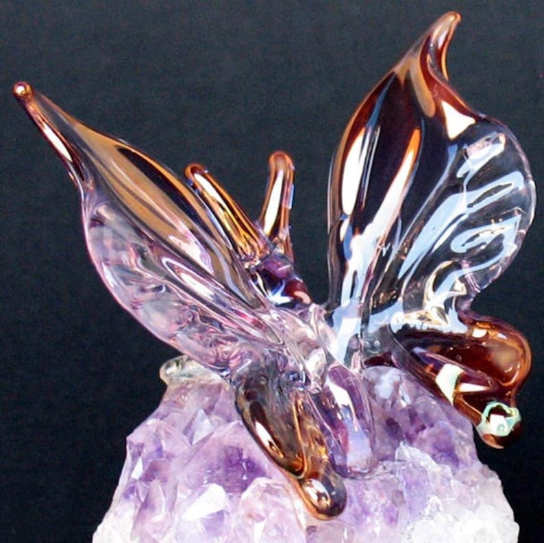 Butterfly Figurine Sculpture Blown Glass Amethyst Crystal image 1