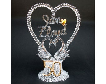 50th Anniversary Wedding Cake Topper, Personalized, Hand Blown Glass, Gold, Golden, Crystal, Heart, Custom