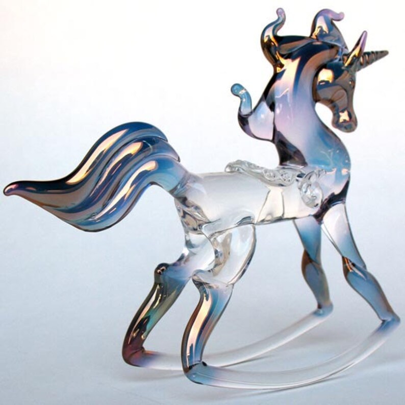 Rocking Unicorn Figurine Hand Blown Glass Gold Crystal Etsy
