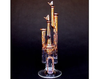 Castle Figurine Hand Blown Glass Gold Crystal Gold