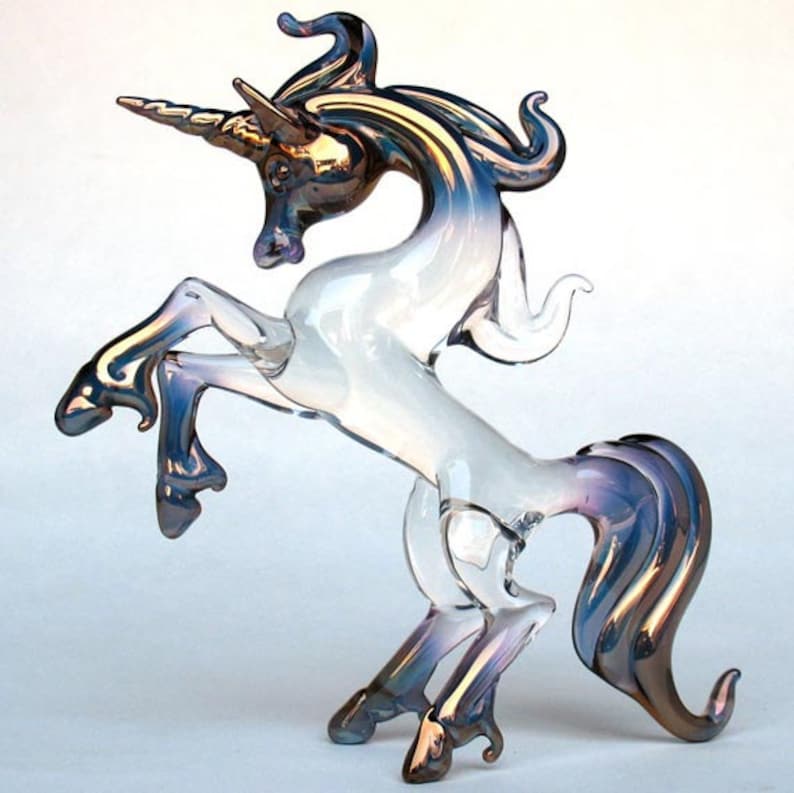 Unicorn Rearing Figurine Sculpture of Hand Blown Glass Etsy