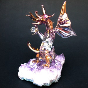 Dragon Prehistoric Figurine Hand Blown Glass Amethyst image 3