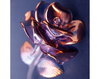 Rose Figurine Anniversary Gift Blown Glass Gold Crystal