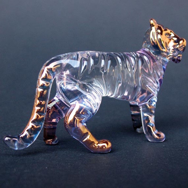 Tiger Figurine Hand Blown Glass Gold Crystal Sculpture Etsy
