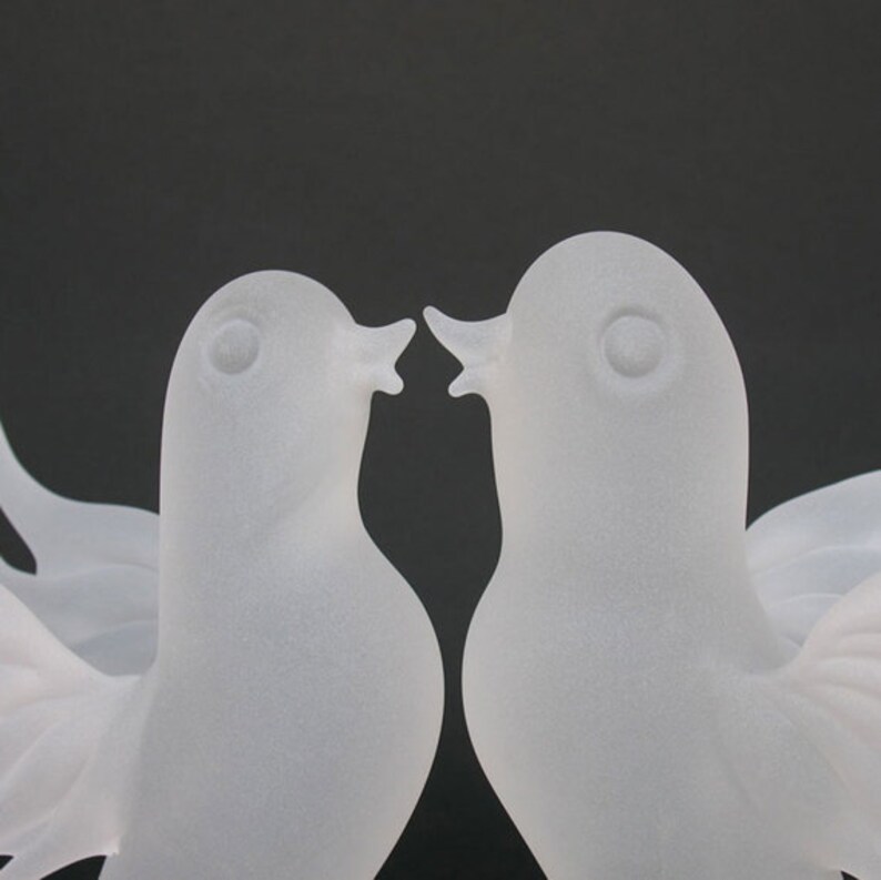 Lovebirds Doves Glass Wedding Cake Top Topper Crystal image 2