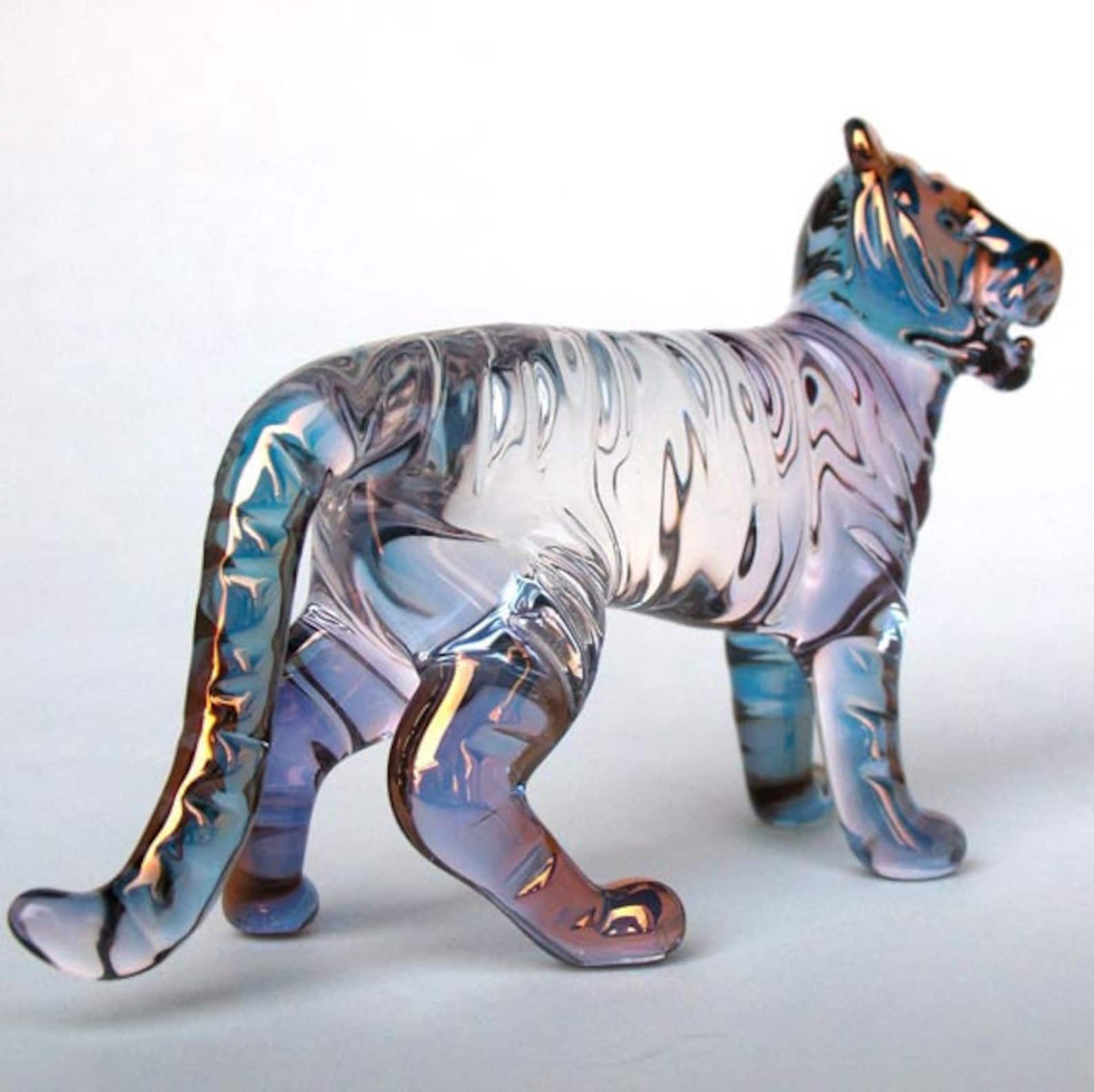 Tiger Figurine Hand Blown Glass Gold Crystal Sculpture Etsy