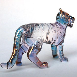 Tiger Figurine Hand Blown Glass Gold Crystal Sculpture