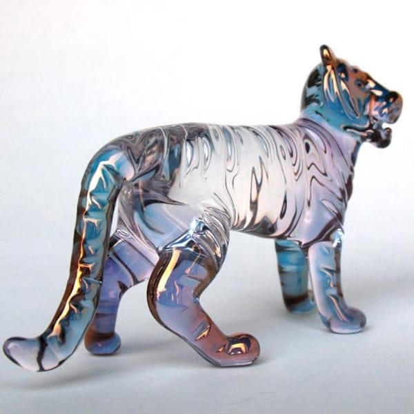 Figura de tigre de cristal soplado a mano, escultura de cristal dorado