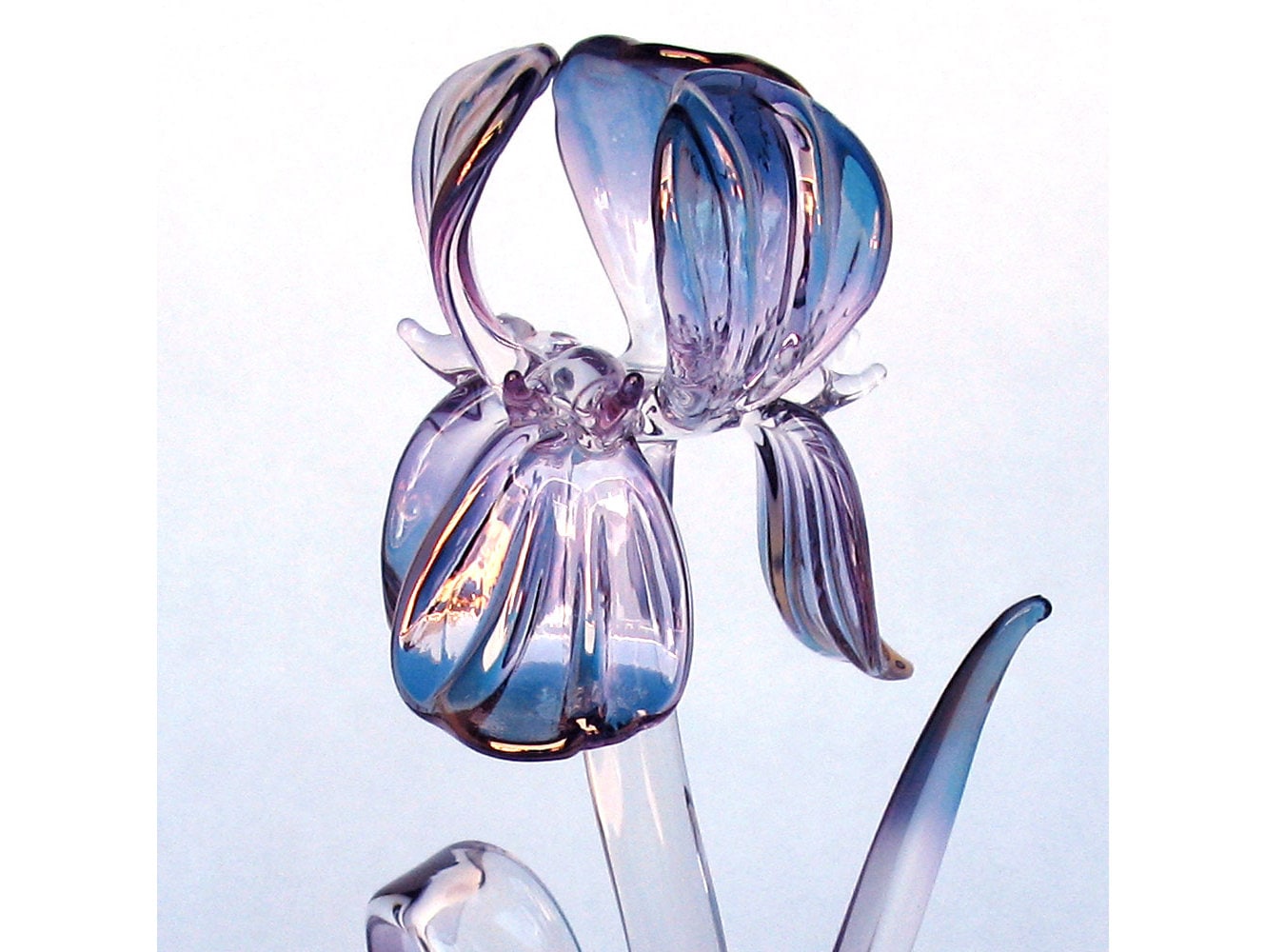 Iris Figurine of Hand Blown Glass Amethyst Crystal Gold
