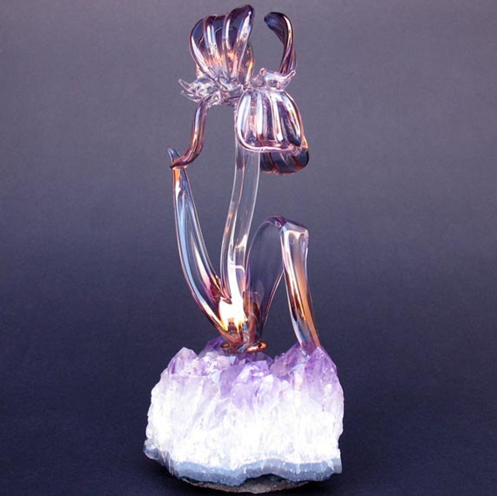 Iris Figurine of Hand Blown Glass Amethyst Crystal Gold Etsy