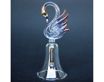 Swan Bell Figurine of Hand Blown Glass with 24K Gold