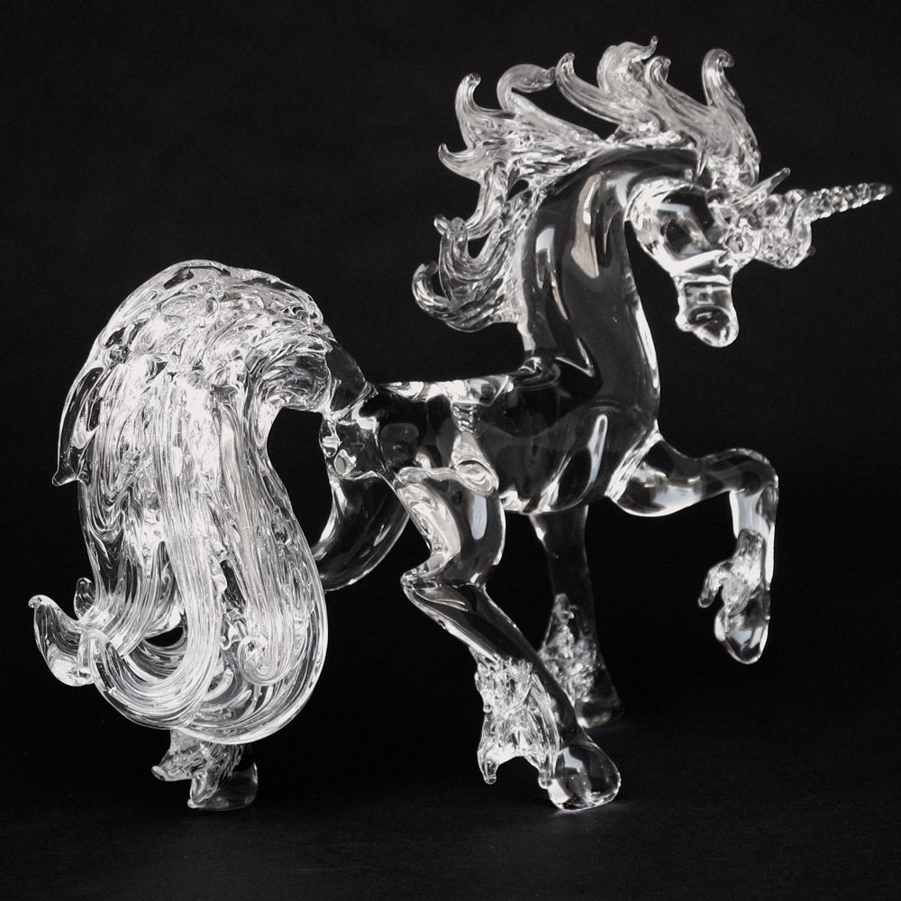 Unicorn Prancing Hand Blown Glass Crystal Figurine Etsy