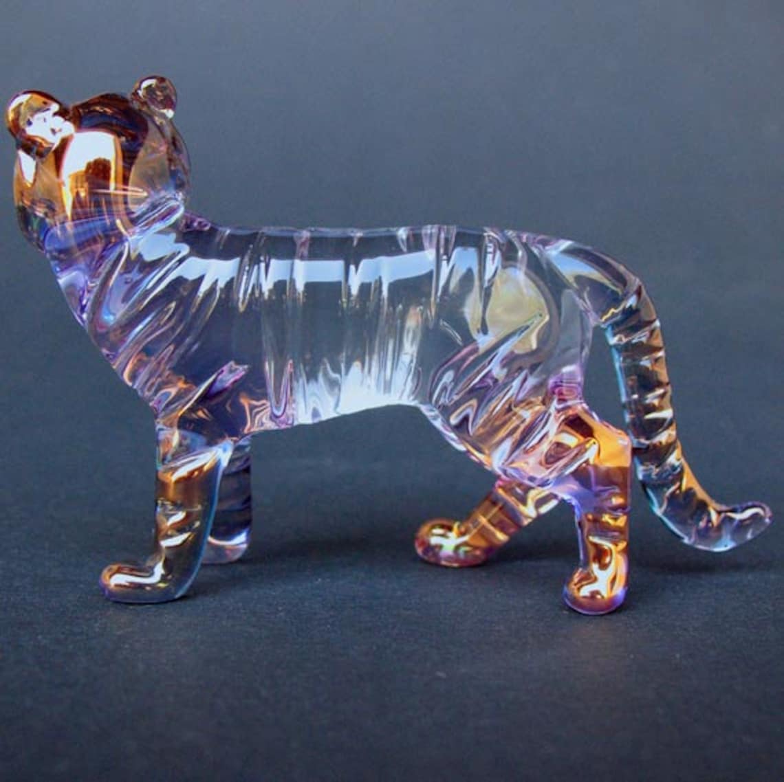 Tiger Figurine Hand Blown Glass Gold Crystal Sculpture Etsy
