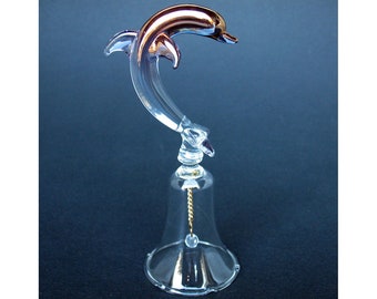 Dolphin Bell Figurine of Hand Blown Glass with 24K Gold