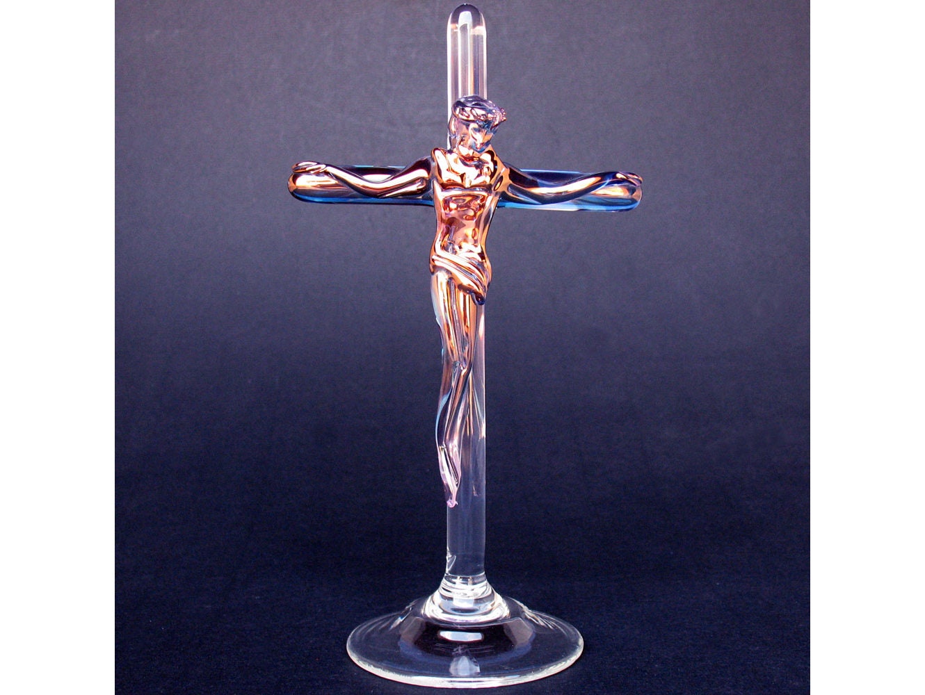 Crucifix Jesus Cross Figurine Blown Glass Crystal Gold - Etsy