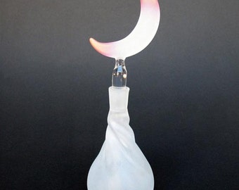 Moon Perfume Bottle of Hand Blown Glass Gold Crystal