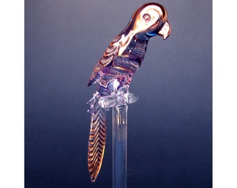 Parrot Macaw Figurine of Hand Blown Glass Gold Crystal