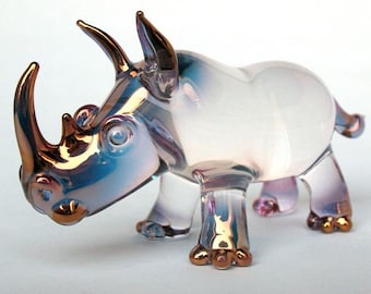 Rhino Rhinoceros Figurine Blown Glass Crystal Sculpture