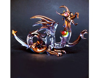 Dragon Medieval Hand Blown Glass Figurine Crystal Gold