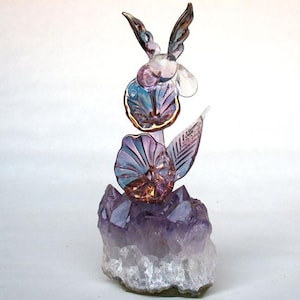 Hummingbird Figurine Hand Blown Glass Amethyst Crystal