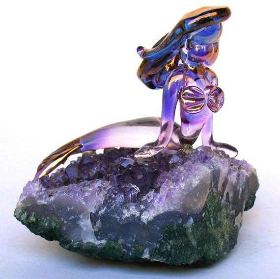 Mermaid Figurine Sculpture Blown Glass Amethyst Crystal Etsy
