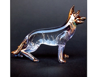 German Shepherd Figurine Blown Glass Crystal Sculpture